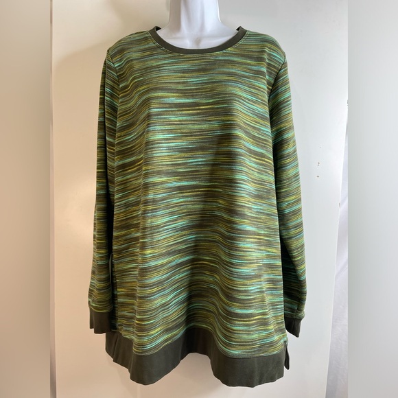Lands' End Long Sleeve Sweatshirt Tunic Size 18/XL Tall Green Stripe - Picture 1 of 6